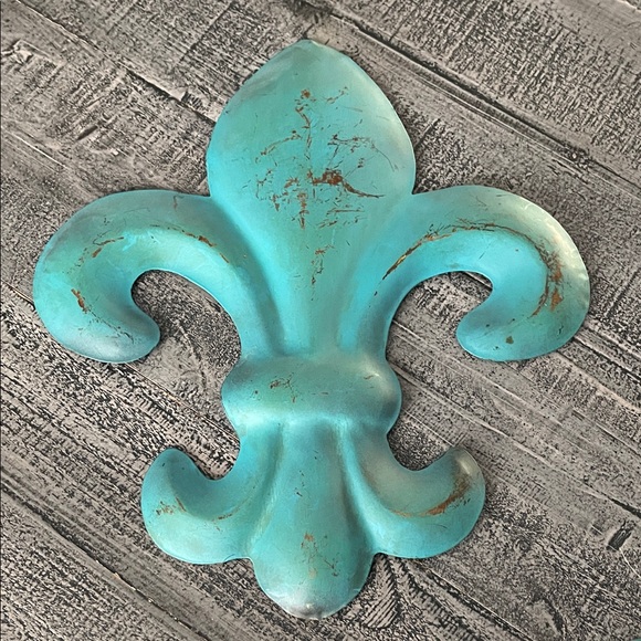 Turquoise Fleur-de-Lis Wall Decor, 11”x12.5” - Picture 1 of 2